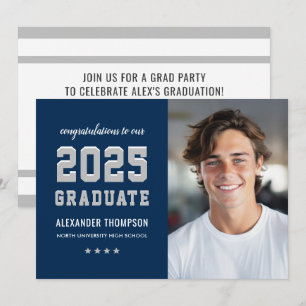 2023 Graduate Navy Gray Graduation Party Photo  Invitation