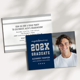 2023 Graduate Navy Gray Graduation Party Photo  Invitation