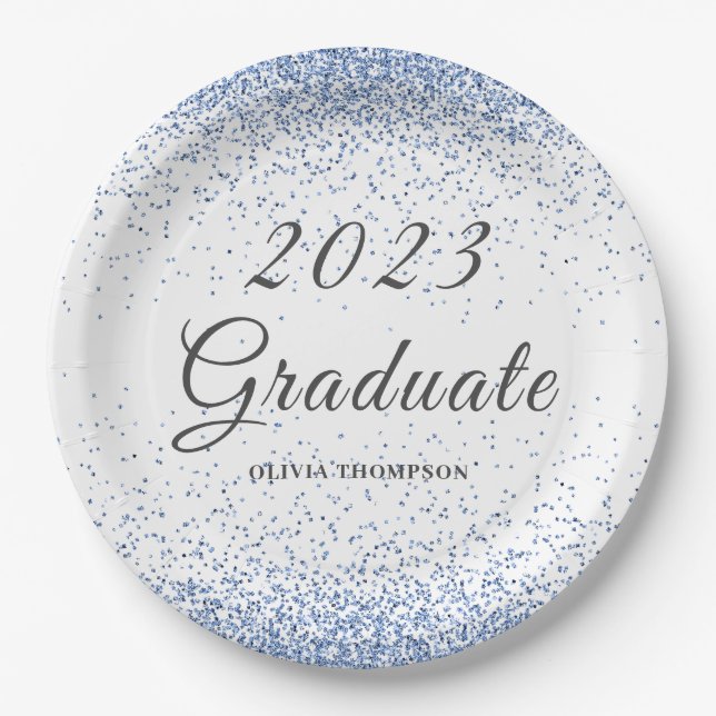 2023 Graduation Blue Glitter  Paper Plate (Front)