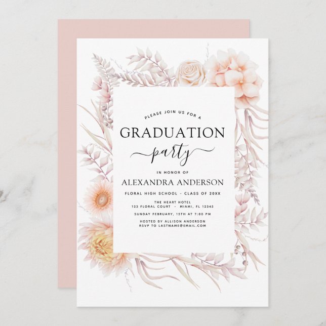 2023 Graduation Boho Chic Dusty Pink Desert Invitation (Front/Back)
