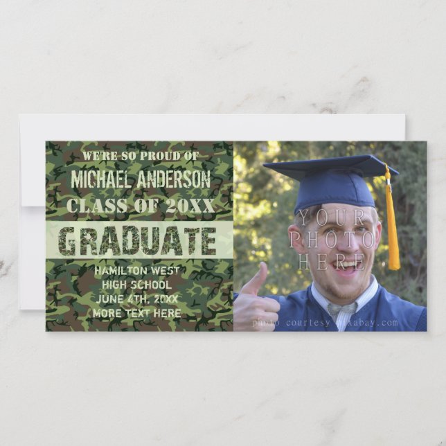 2023 Graduation Camouflage Custom Photo Green Announcement (Front)