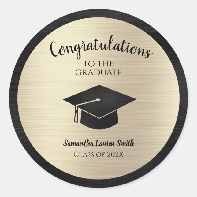 2023 Graduation Congratulations Graduate Gold Classic Round Sticker (Front)