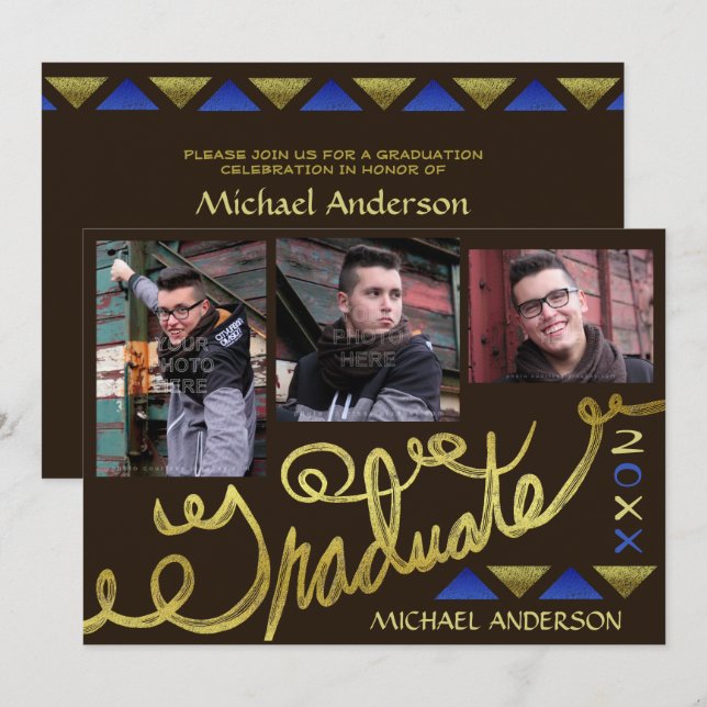 2023 Graduation Party Gold Typography Modern Photo Invitation (Front/Back)