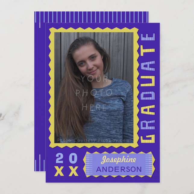 2023 Graduation Party Photo Cute Purple Yellow Mod Invitation (Front/Back)
