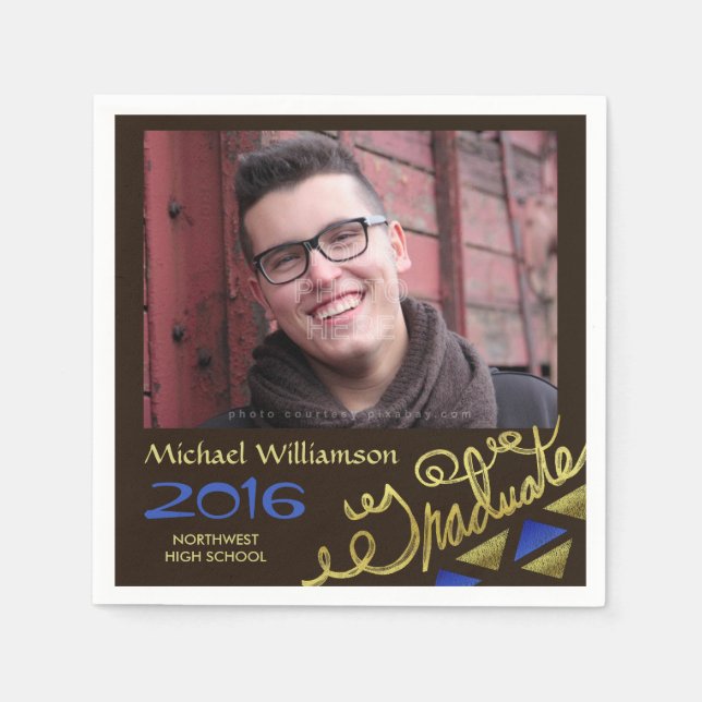 2023 Graduation Party Photo Gold Foil Typography Napkin (Front)