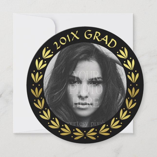 2023 Graduation Party Photo | Gold Laurel Wreath Invitation (Front)