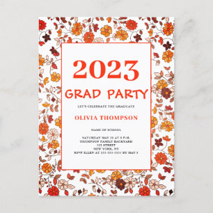 2023 Graduation Retro Floral Party Invitation Postcard
