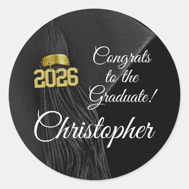 2023 Graduation Tassel Elegant Personalized Name Classic Round Sticker (Front)