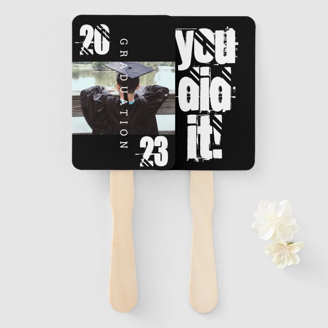 2023 Graduation Typography Bold Photo Party Hand Fan (Front and Back)
