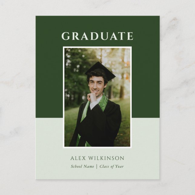 2023 Green Modern Simple Script Photo Graduation Announcement Postcard (Front)