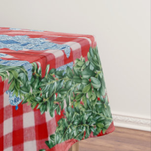 2023 Green Red Ginger Jars Gingham Tablecloth