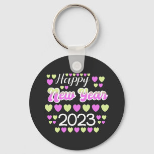 2023 Happy New Year Colourful text and hearts Key Ring