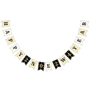 2023 Happy New Year Party Faux Gold Stars Stripes Bunting