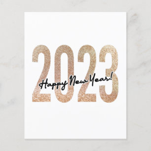 2023 happy new year with golden glittery text. flyer