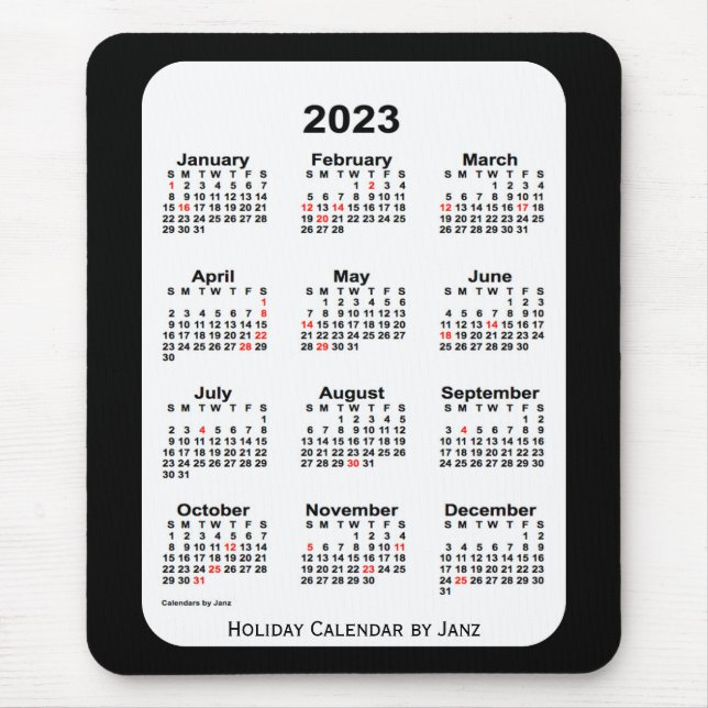 2023 Holiday Two Tone Black Calendar by Janz Mouse Pad (Front)