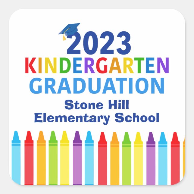 2023 Kindergarten Graduation Custom School Party Square Sticker (Front)