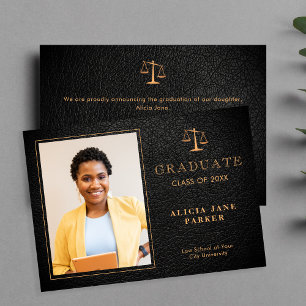 2023 Law school graduation black gold photo Announcement