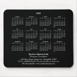 2023 Mini Calendar SUNDAY Start BLACK Mouse Pad