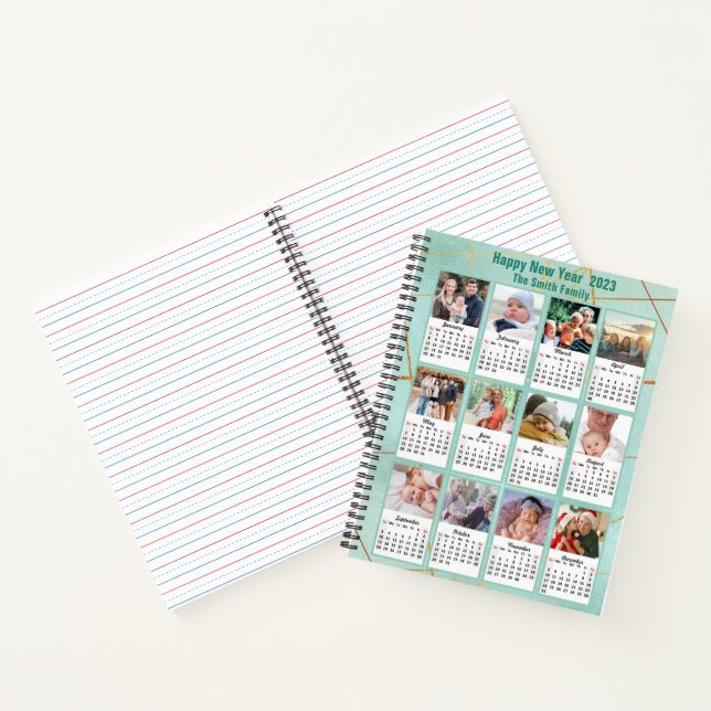 2023 Mint Gold Modern Family 12 Photo Calendar Notebook (Inside)