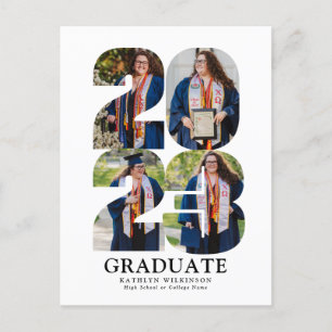 2023 Modern Bold Script Trendy 4 Photo Graduation Invitation Postcard