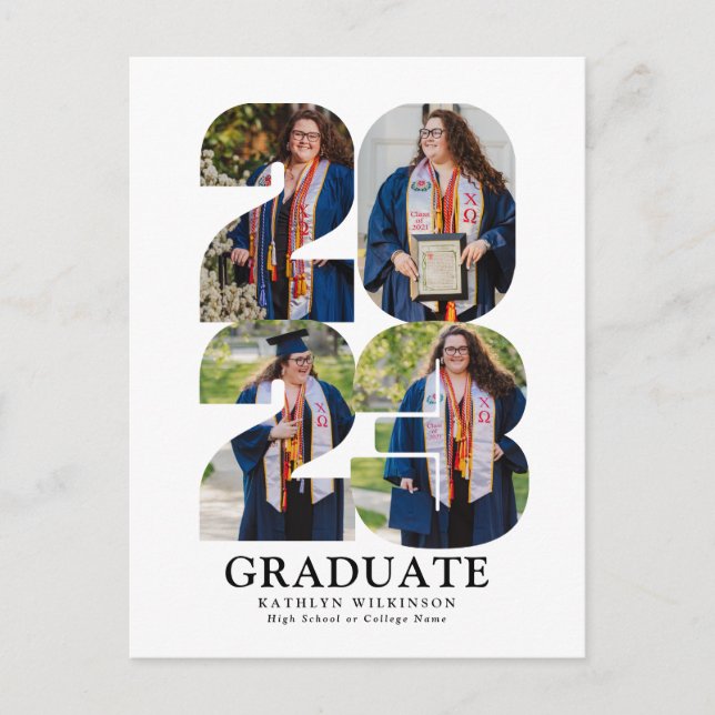 2023 Modern Bold Script Trendy 5 Photo Graduation Announcement Postcard (Front)