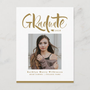 2023 Modern Gold Script Trendy Photo Graduation Invitation Postcard