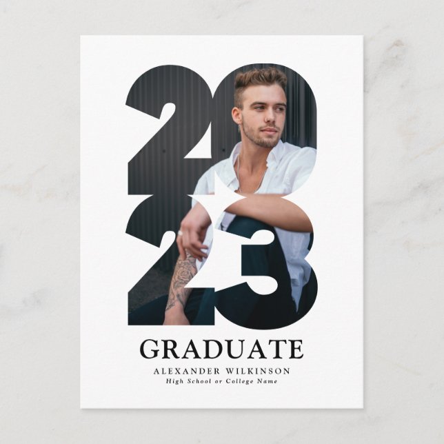 2023 Modern Typography Trendy Photo Graduation Announcement Postcard (Front)