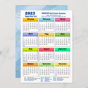 2023 Modern Yearly Calendar Corporate Blue Gold Holiday Card