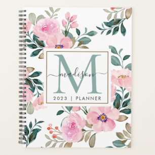 2023 Monogram Watercolor Floral Weekly Monthly Planner