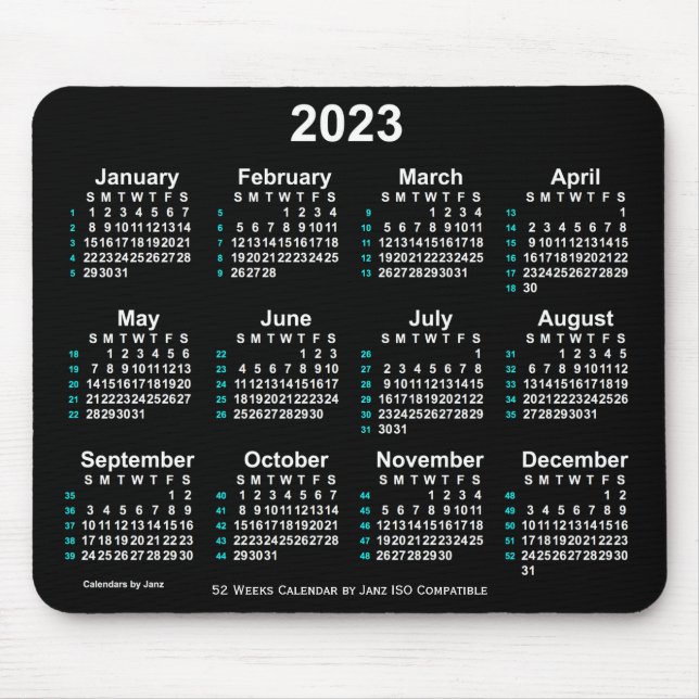 2023 Neon White 52 Weeks ISO Calendar by Janz Mouse Pad (Front)