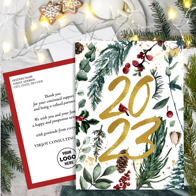 2023 New Year Business Festive Pine Bough Gold Postcard (Creator Uploaded)
