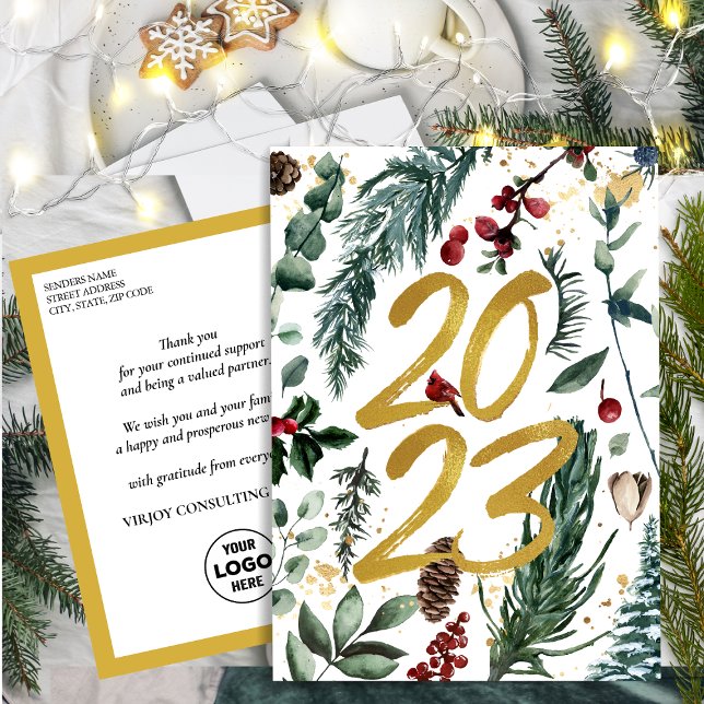 2023 New Year Business Festive Pine Bough Gold Postcard (Creator Uploaded)