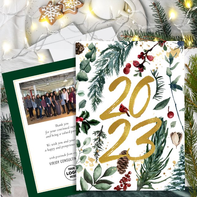 2023 New Year Business Photo Festive Pine Bough Holiday Card (Creator Uploaded)