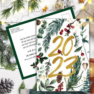 2023 New Year Gold Confetti Festive Pine Bough Postcard