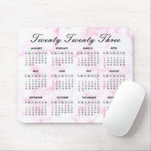 2023 Pink and White Marble Calendar Mouse Pad