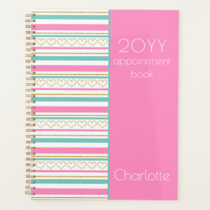 2023 Pink Appointment Book Glitter Hearts Name Planner