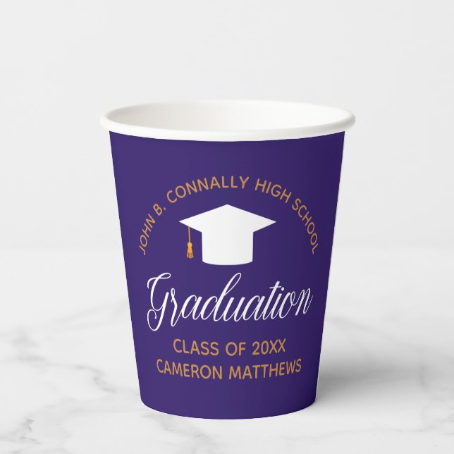 2023 Purple Gold Graduation Custom School Party Paper Cups (Back)