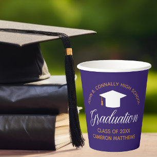 2023 Purple Gold Graduation Custom School Party Paper Cups