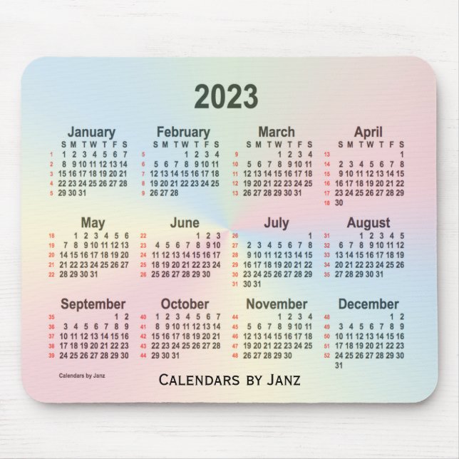 2023 Rainbow Cloud 52 Weeks Calendar by Janz Mouse Pad (Front)