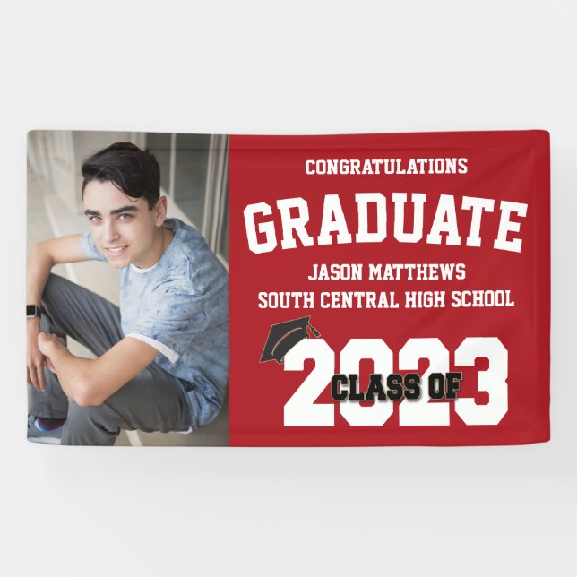 2023 Red Graduation Banner With Cap (Horizontal)