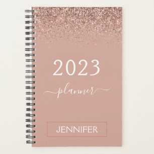 2023 Rose Gold Blush Pink Glitter Monogram Girly Planner