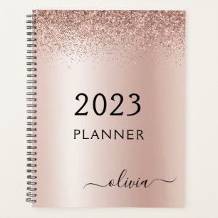 2023 Rose Gold Blush Pink Glitter Monogram Planner