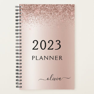 2023 Rose Gold Blush Pink Glitter Monogram Planner