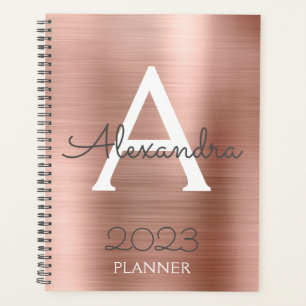 2023 Rose Gold Blush Pink Sparkle Monogram Planner