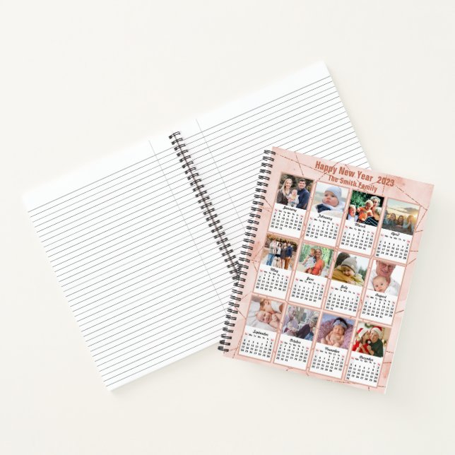 2023 Rose Gold Modern Family 12 Photo Calendar Notebook (Inside)