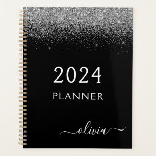 2023 Silver Black Glitter Sparkle Glam Monogram Planner
