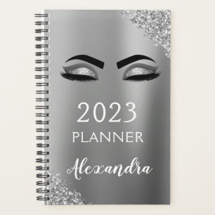 2023 Silver Glitter Sparkle Eyelashes Glam Planner