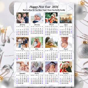 2023 Silver Gold Modern Family 12 Photo Calendar Holiday Card