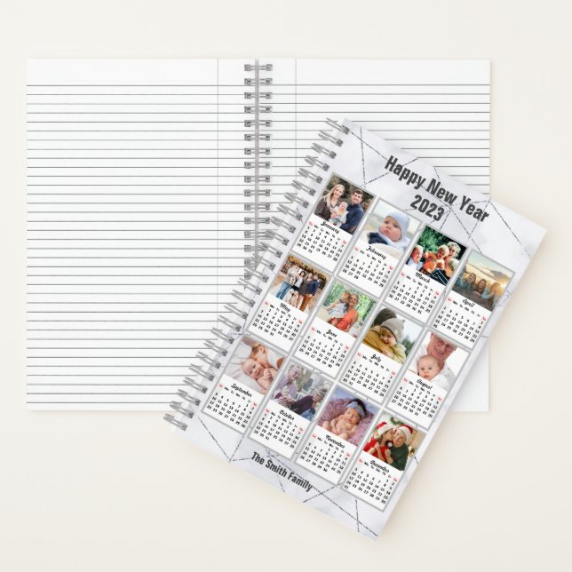 2023 Silver Gold Modern Family 12 Photo Calendar Notebook (Inside)