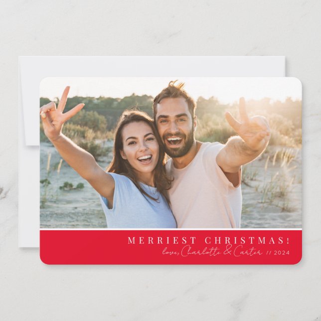 2023 SIMPLE PHOTO merry christmas calligraphy red Holiday Card (Front)